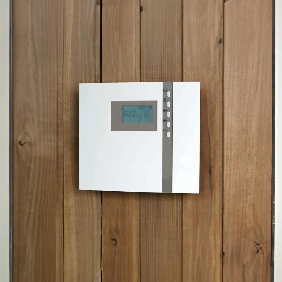 Harvia The Wall piec do sauny ze sterowaniem EOS ECON i kamieniami do sauny 400 V (chrom, 9 kW)