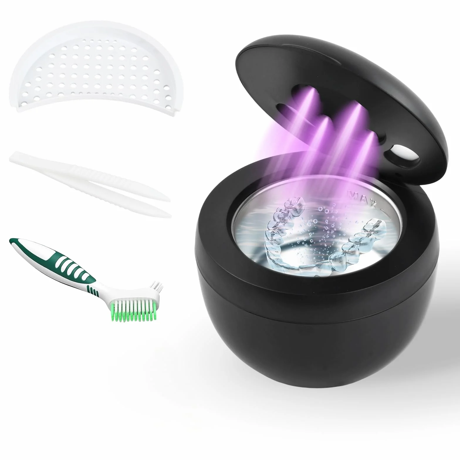 Ultrasonic Retainer Cleaner ultradźwiękowe urządzenie do czyszczenia zębów 45 kHz z promieniowaniem UV 25 W, ultradźwiękowe urządzenie do czyszczenia szyn dentystycznych, protez, kolor czarny