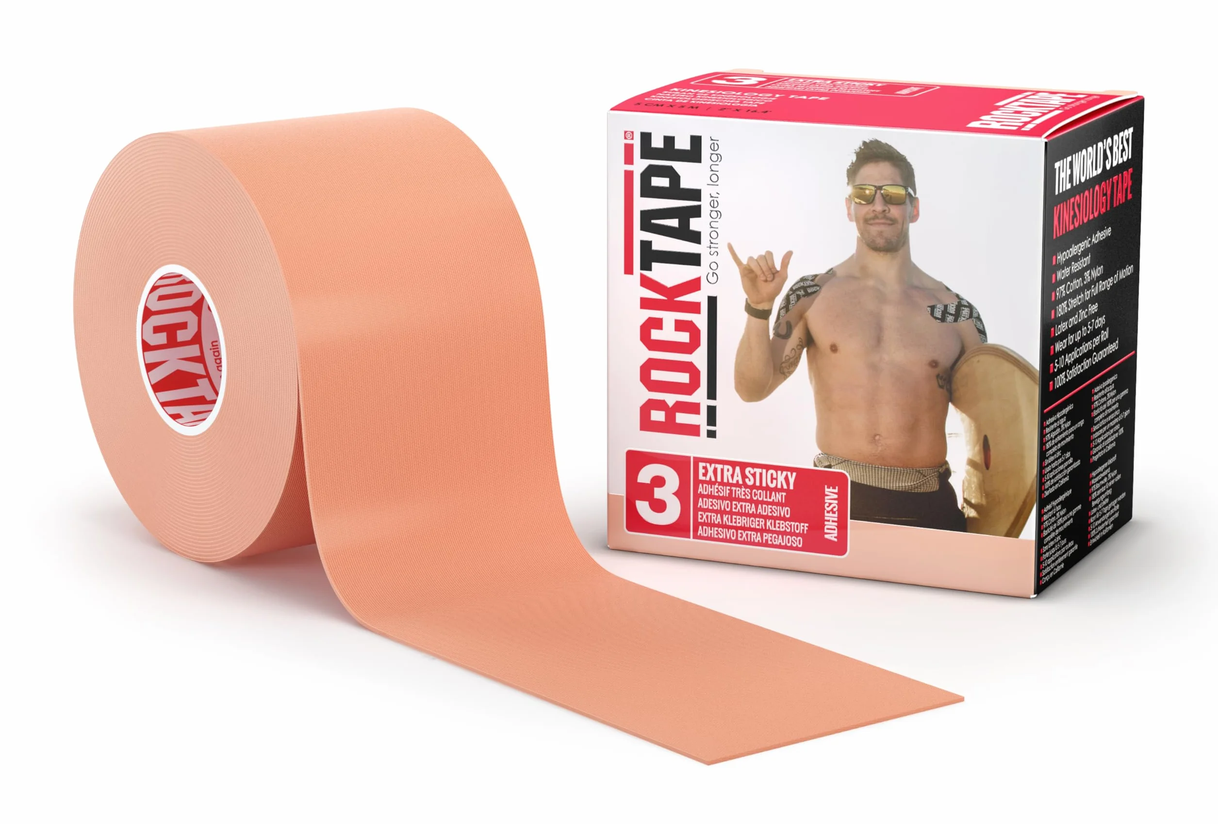 Rocktape Unisex H20 taśma kinezjologiczna, beżowa, 5 cm x 5 m