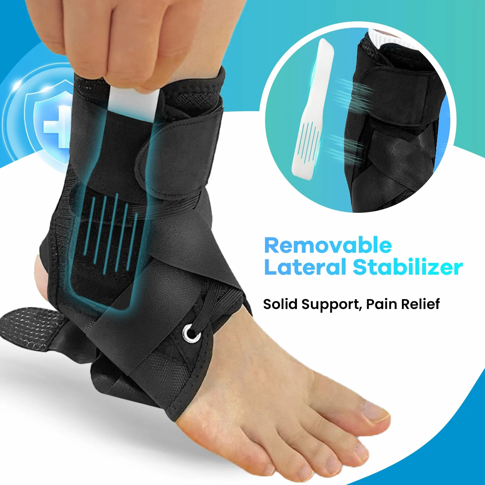 Regulowany stabilizator kostki ze zdejmowanym wzmocnieniem - stabilizator stawu skokowego i sportowego, odpowiedni do noszenia z butami, 1 sztuka (duży)