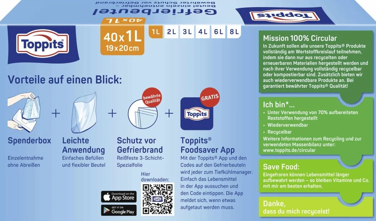 Toppits 4008871208040 worek do zamrażania 1 l VE40