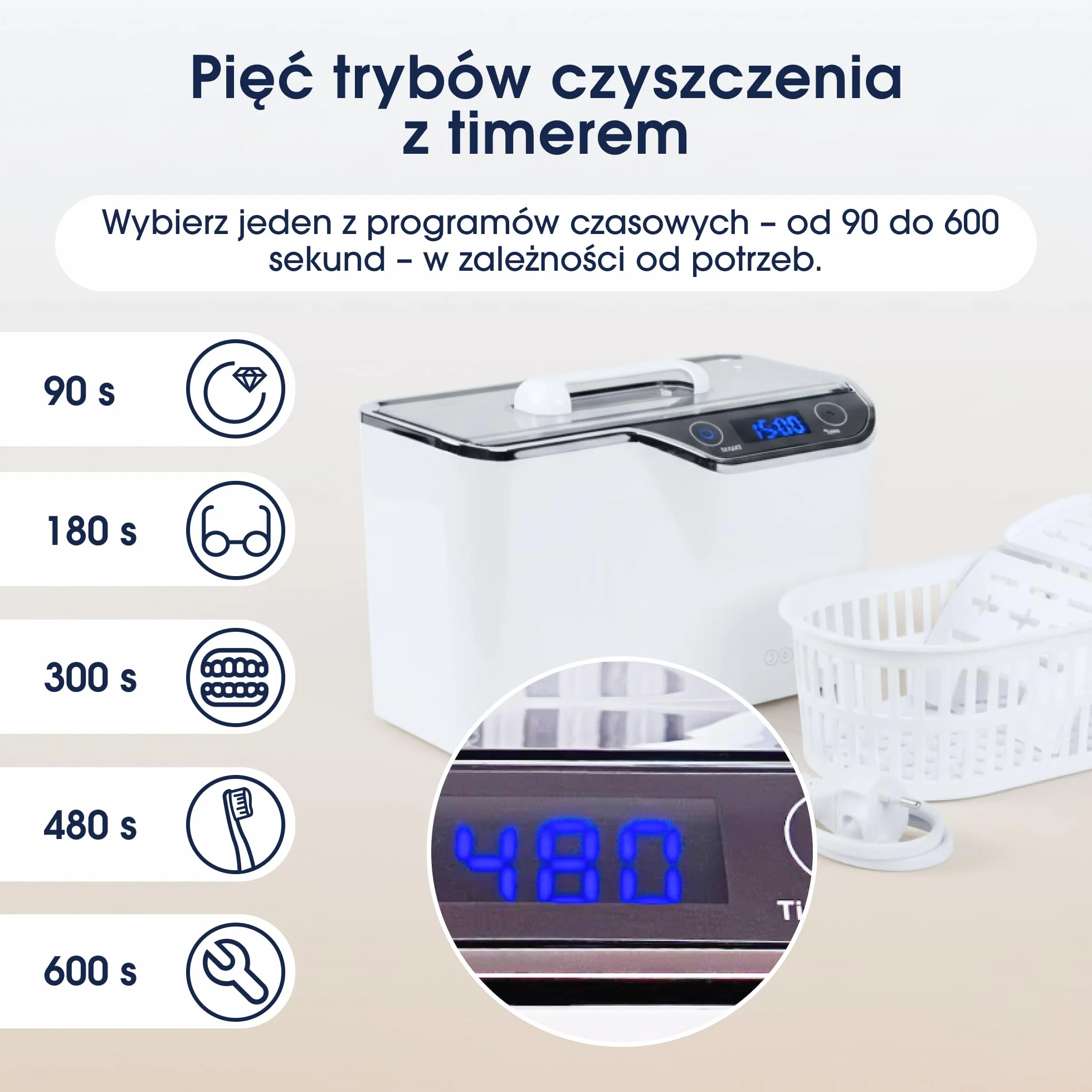 ZENT DeepClean+ Myjka ultradźwiękowa 600 ml do okularów, aparatów ortodontycznych, protez, biżuterii i akcesoriów - 5 Trybów czasowych, System aktywnego chłodzenia, Energooszczędne