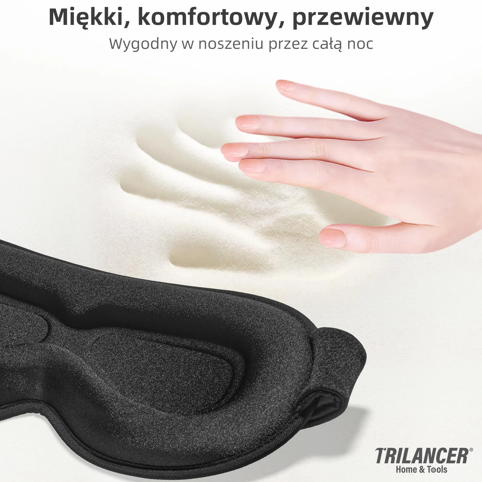 Innowacyjna Maska na Oczy 2026, Opaska do Spania Trilancer, Maska na 0czy do Snu, Maska do Spania, Podróż Samolotem, Medytacja, Drzemki, Akcesoria dla Mężczyzn i Kobiet, Blokuje (Czarna)