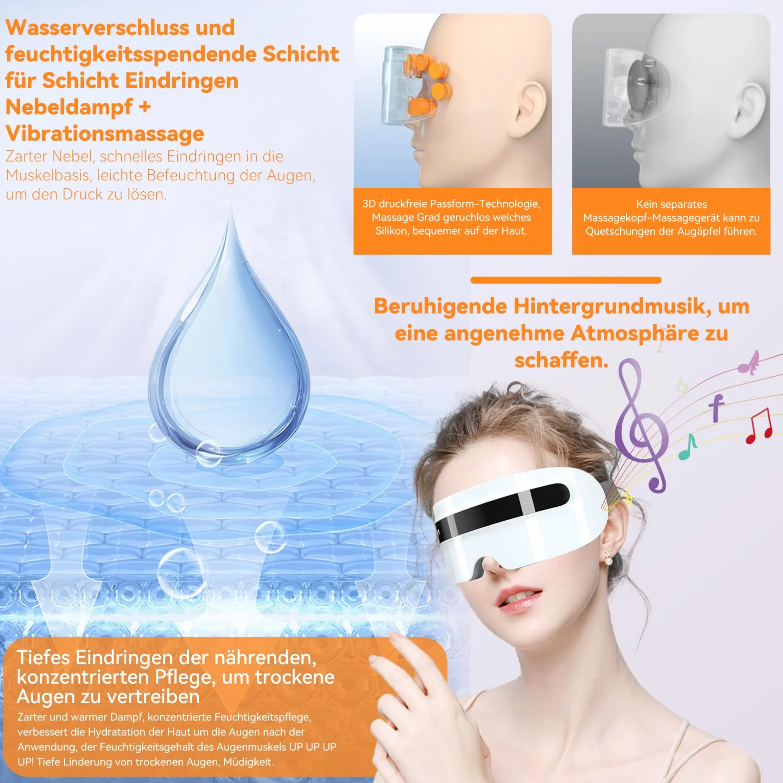 Masażer do oczu z parą, rozgrzewająca maska na oczy z wibracjami i muzyką Bluetooth, 5 trybów