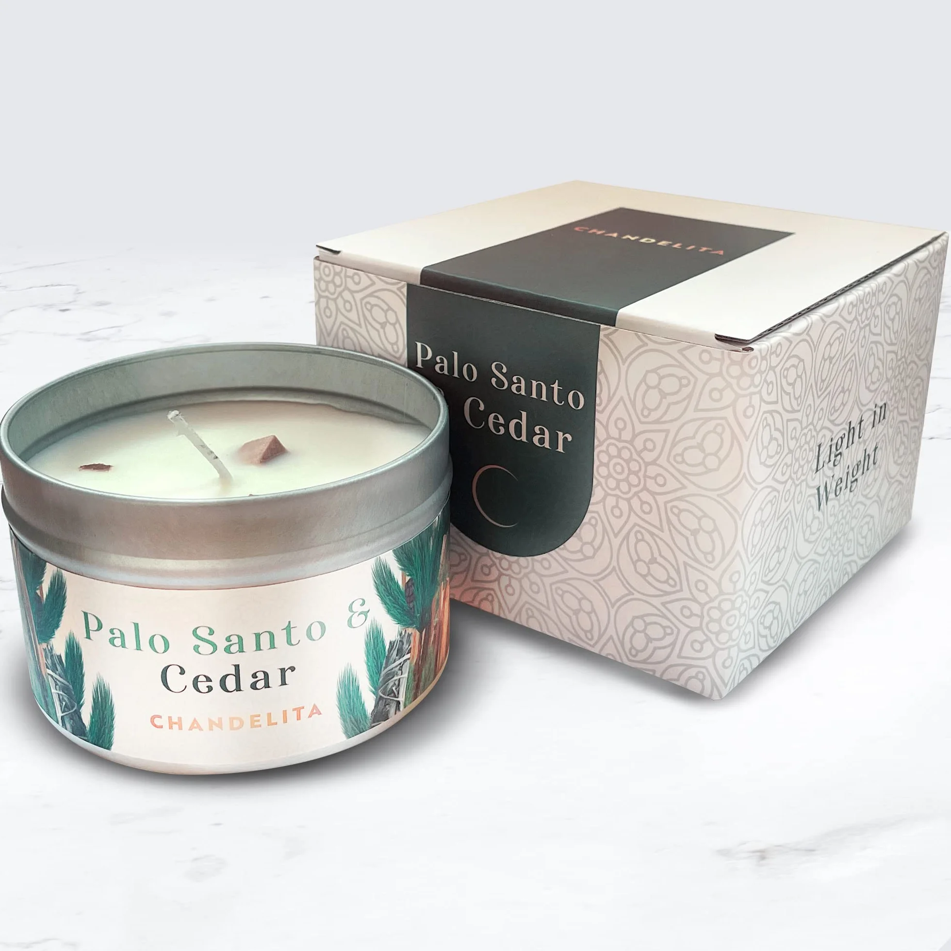 Aromatyczna Świeca o Zapachu Palo Santo i Decru z Wosku Sojowego i Olejków Eterycznych z Palo Santo i Cedru – Świece Zapachowe – Świece Dekoracyjne – Relaks i Medytacja