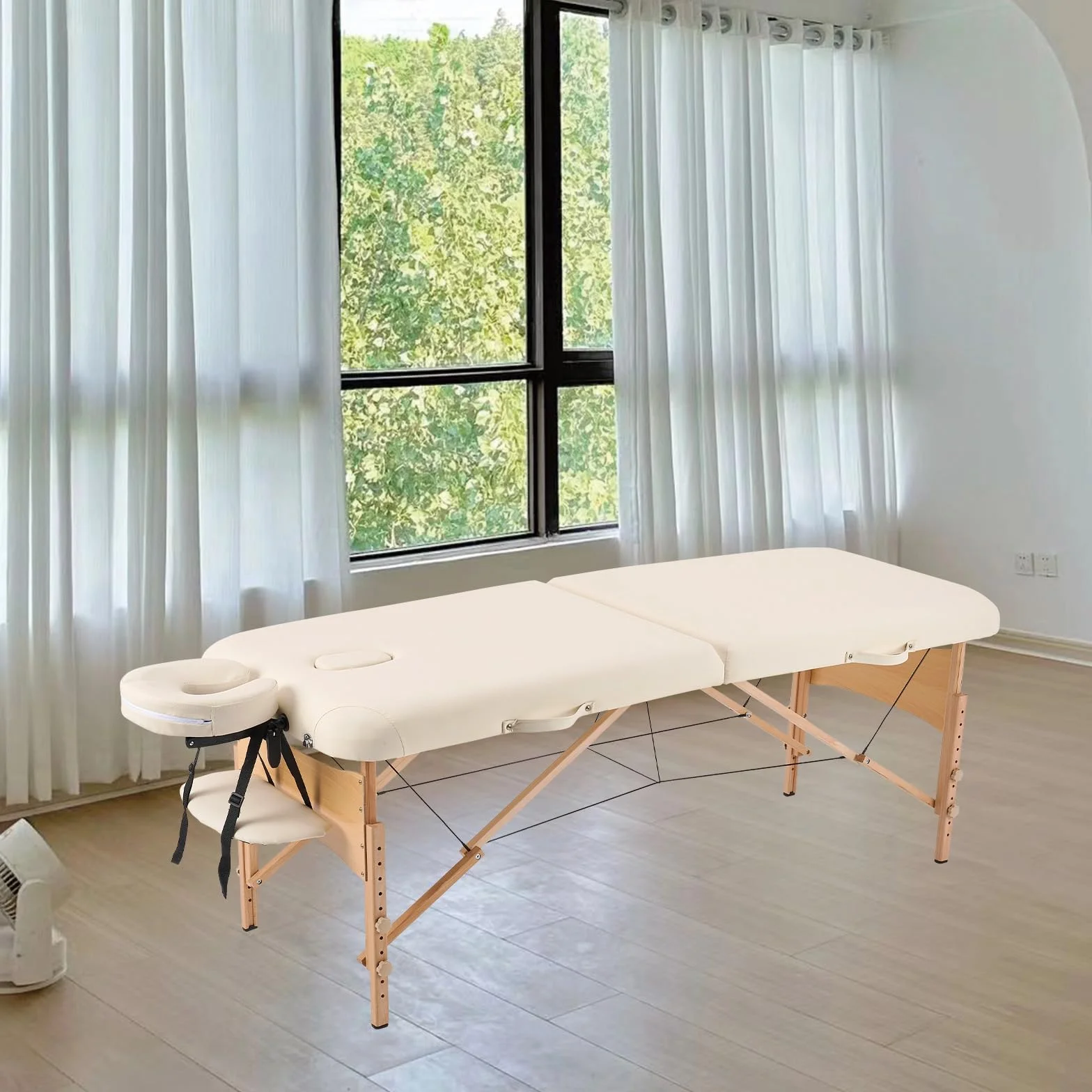 YOUNIKE Stół do masażu Łóżko Rzęsane 2 Składany Przenośny Beżowy Lekki Regulowany Profesjonalny Twarz Spa Salon Terapia Uroda Kosmetyczka Tatuaż 70 cm Szerokość