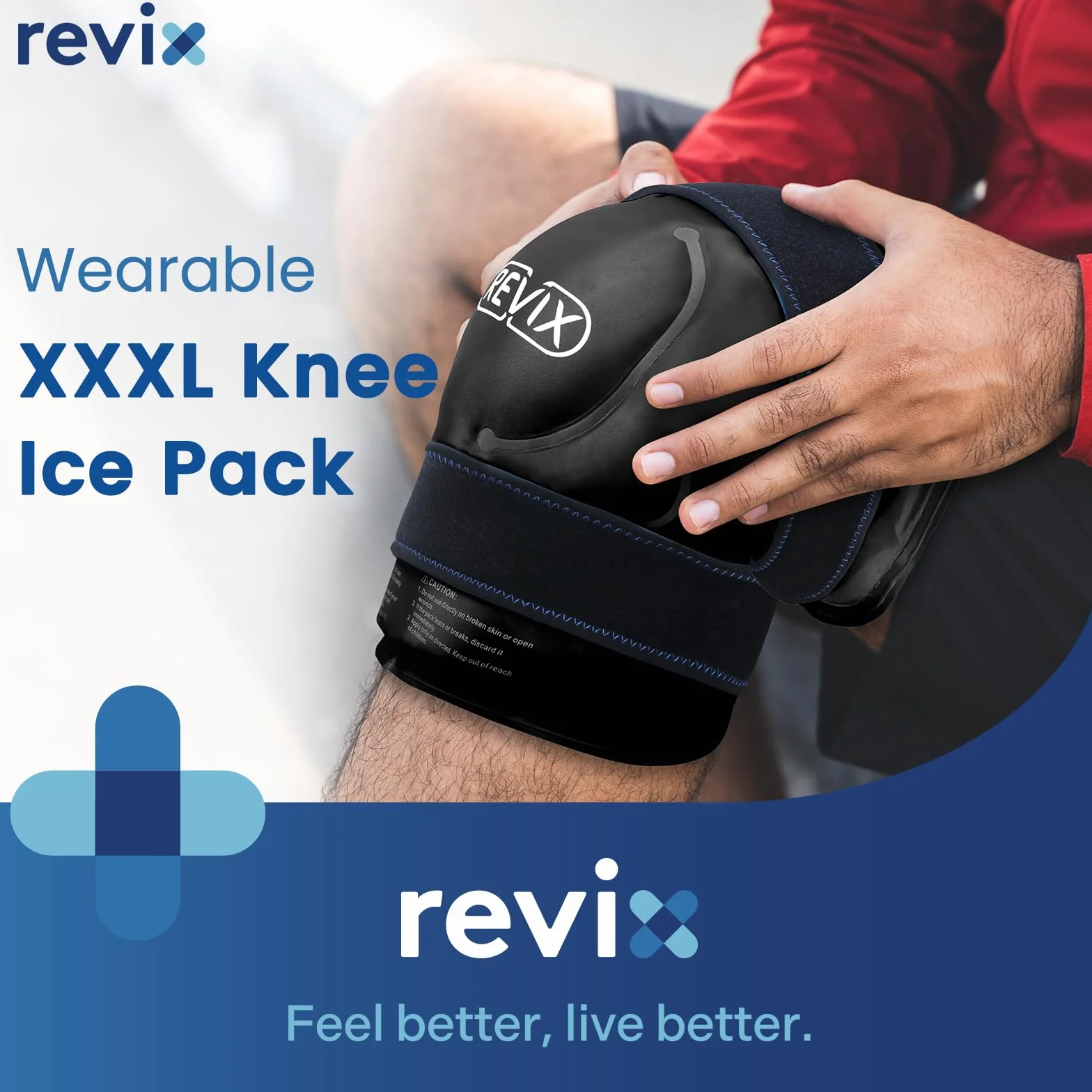 REVIX 50 cm XXXL Ice Pack na kolana wielokrotnego użytku, opaska na kolano z kompresją na zimno, na zapalenie stawów, rozdarcie łąkotki i ACL, żel do terapii zimnej, do operacji wymiany kolana
