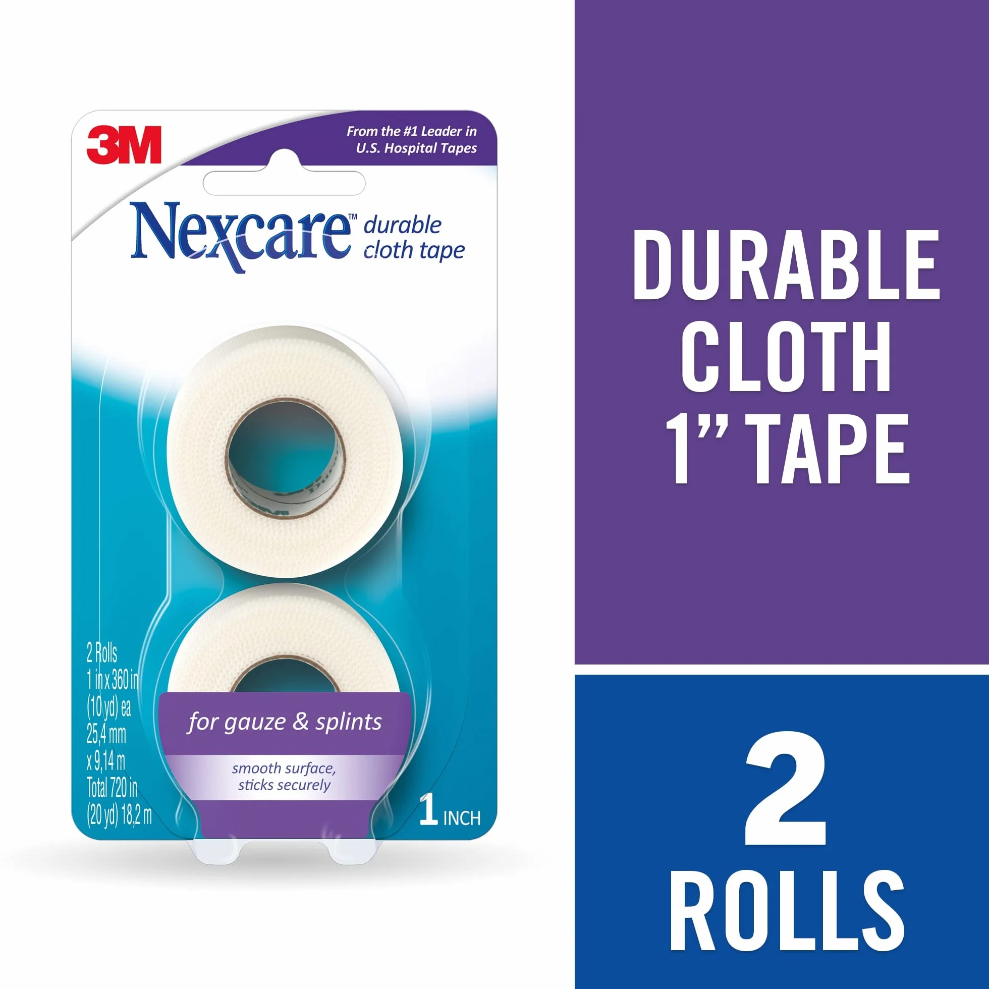 Nexcare Durapore wytrzymała taśma materiałowa 3,5 cm x 10 jardów, 2 sztuki