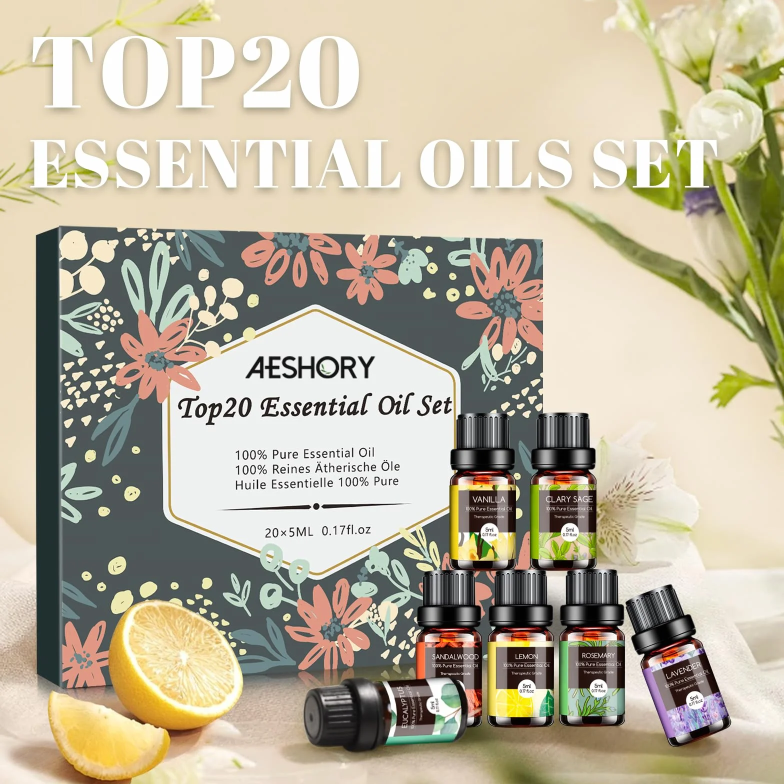 Aeshory Zestaw Olejków Eterycznych 20 x 5 ml Naturalny Czysty Olejek Eteryczny Do Aromaterapii