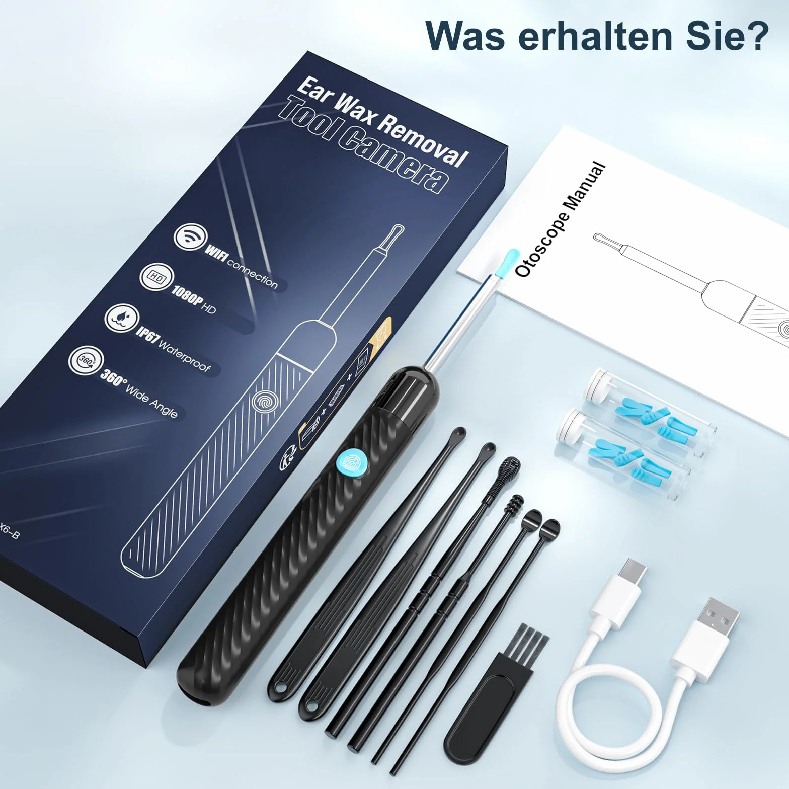 Ear Wax Removal Otoscope - Earwax Remover Tool with 7 Pcs Ear Set - 1080P HD Ear Cleaner - Camera with 6 Led Lights - Ear Cleaning Kit with 11 Ear Spoon - Ear Camera for iOS & Android