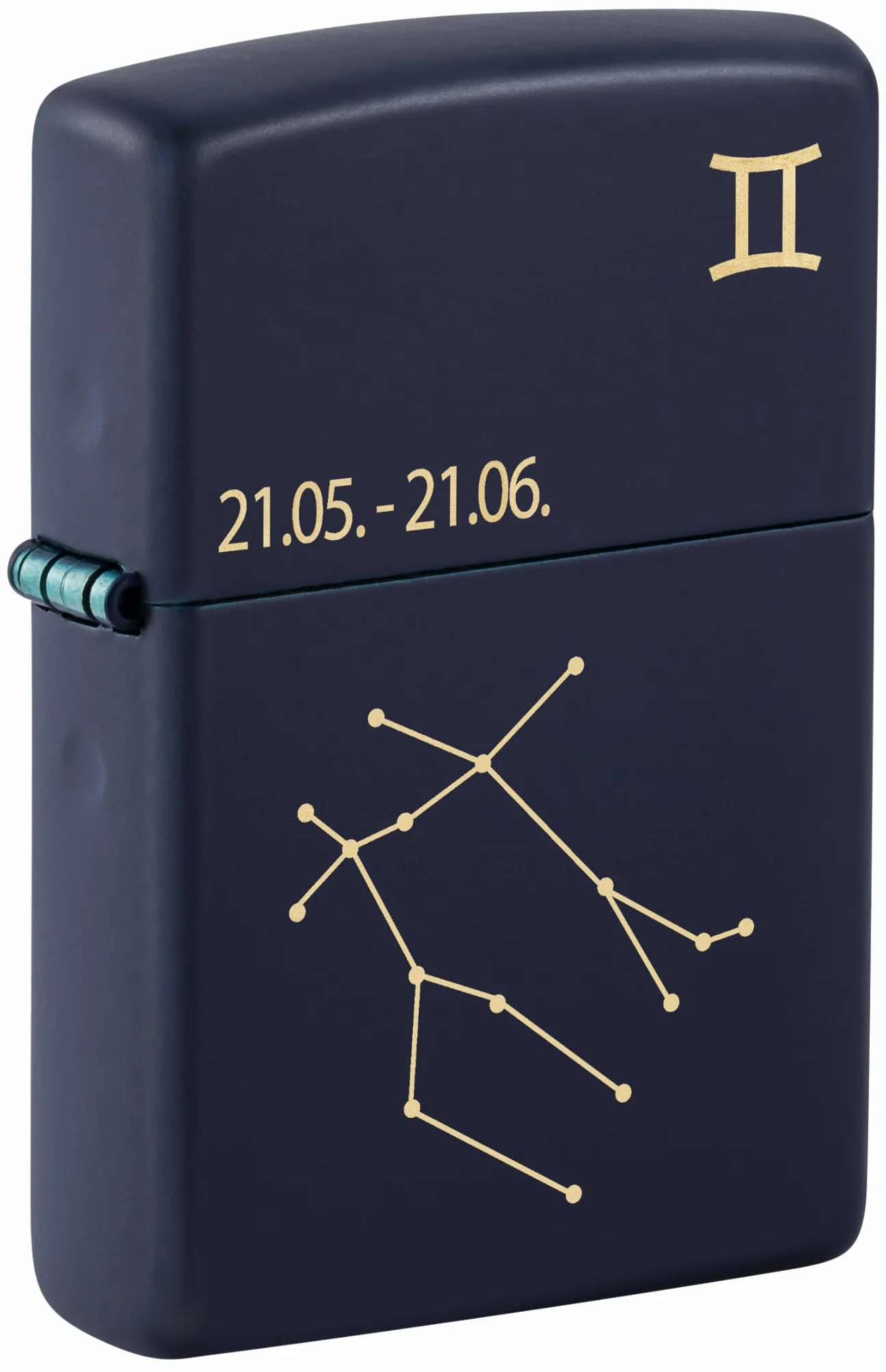 Zippo Zodiac Bliźnięta Zapalniczka Sztormowa, Grawerowanie Laserowe, Wielokrotnego Użytku, do Napełniania, Wiatroodporna Konstrukcja, Pudełko na Prezent, Wykonano w USA, Kolor Granatowy Matowy