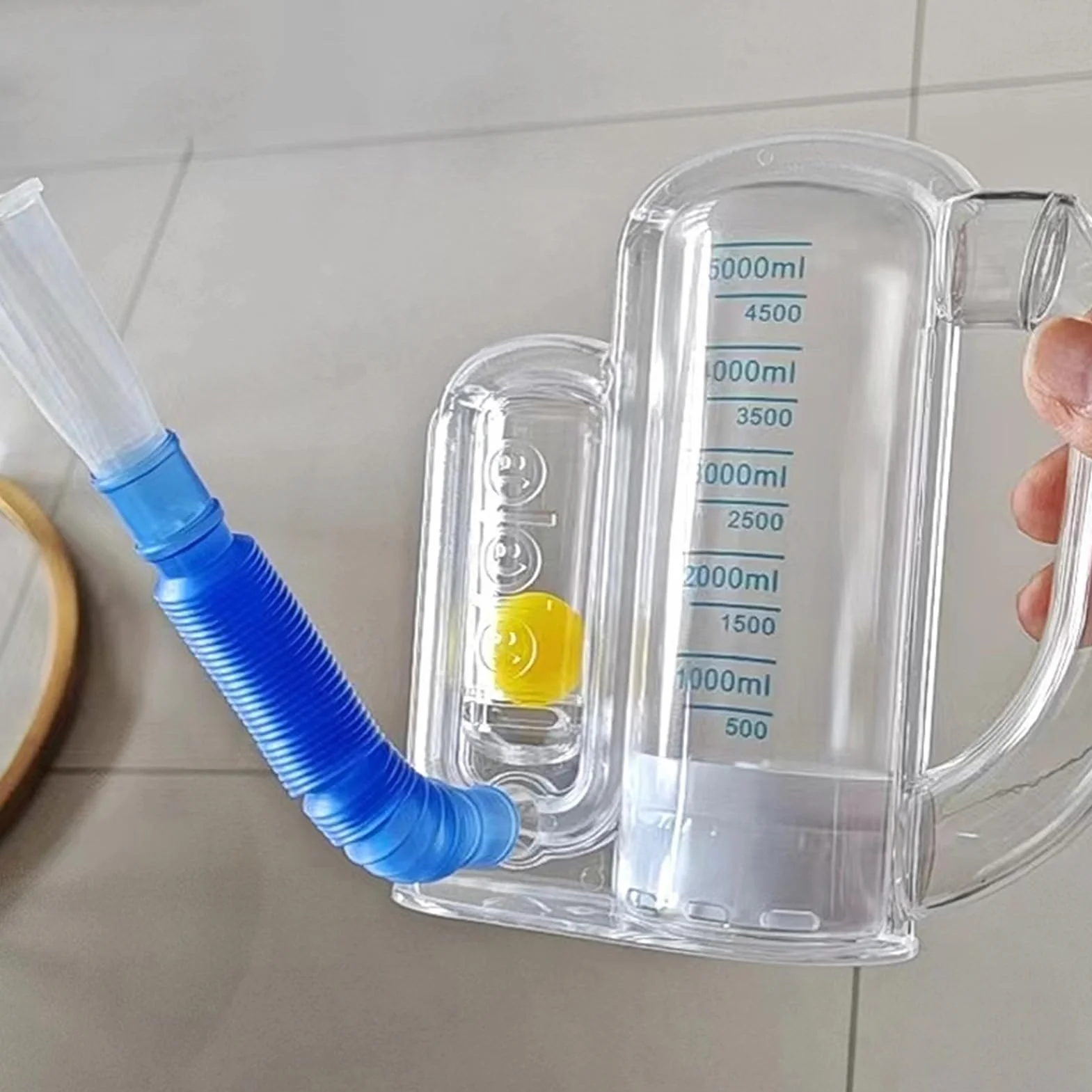 Incentive Spirometer Adult, trener płuc ze wskaźnikiem przepływu powietrza, 5000 ml, trenażer oddychania dla mężczyzn, kobiet, seniorów, przenośny przyrząd do oddechu, domowa rekonwalescencja, 19 x 15
