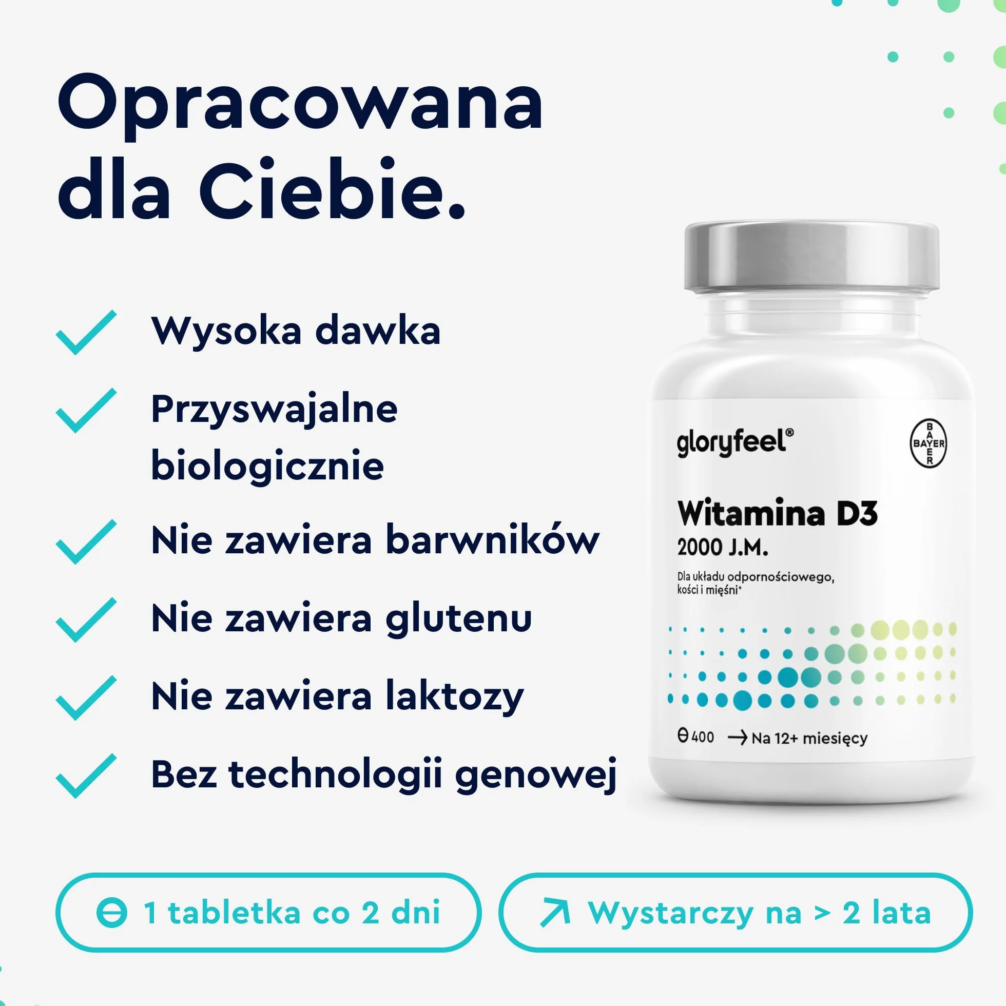Witamina D3 2000 j.m. 400 tabletek Cholekalcyferol Wysoka dawka Testowane laboratoryjnie