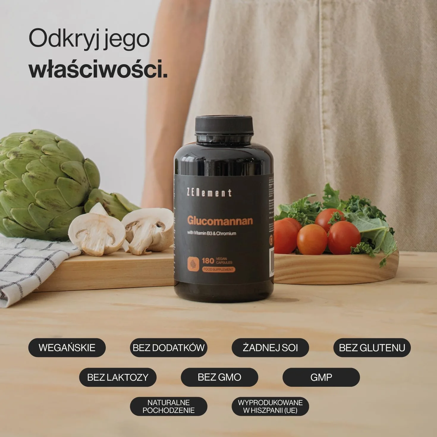 Glucomannan 4200 mg z Witaminą B3 i Chromem – Błonnik z Korzenia Konjaku – 180 Kapsułek Wegańskich Zenement