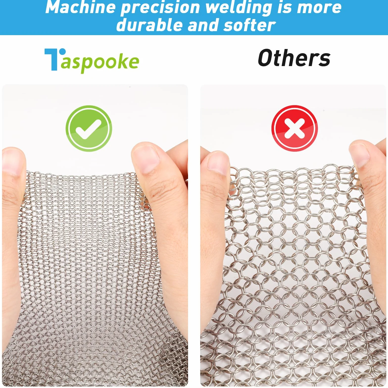 Scrubber żeliwny, skrobak ze stali nierdzewnej 316L, ulepszona szorowarka kolczuga 3,8 mm, do wstępnie sezonowanego garnka, holenderskiego piekarnika, gofrownicy, żeliwna patelnia, szklany