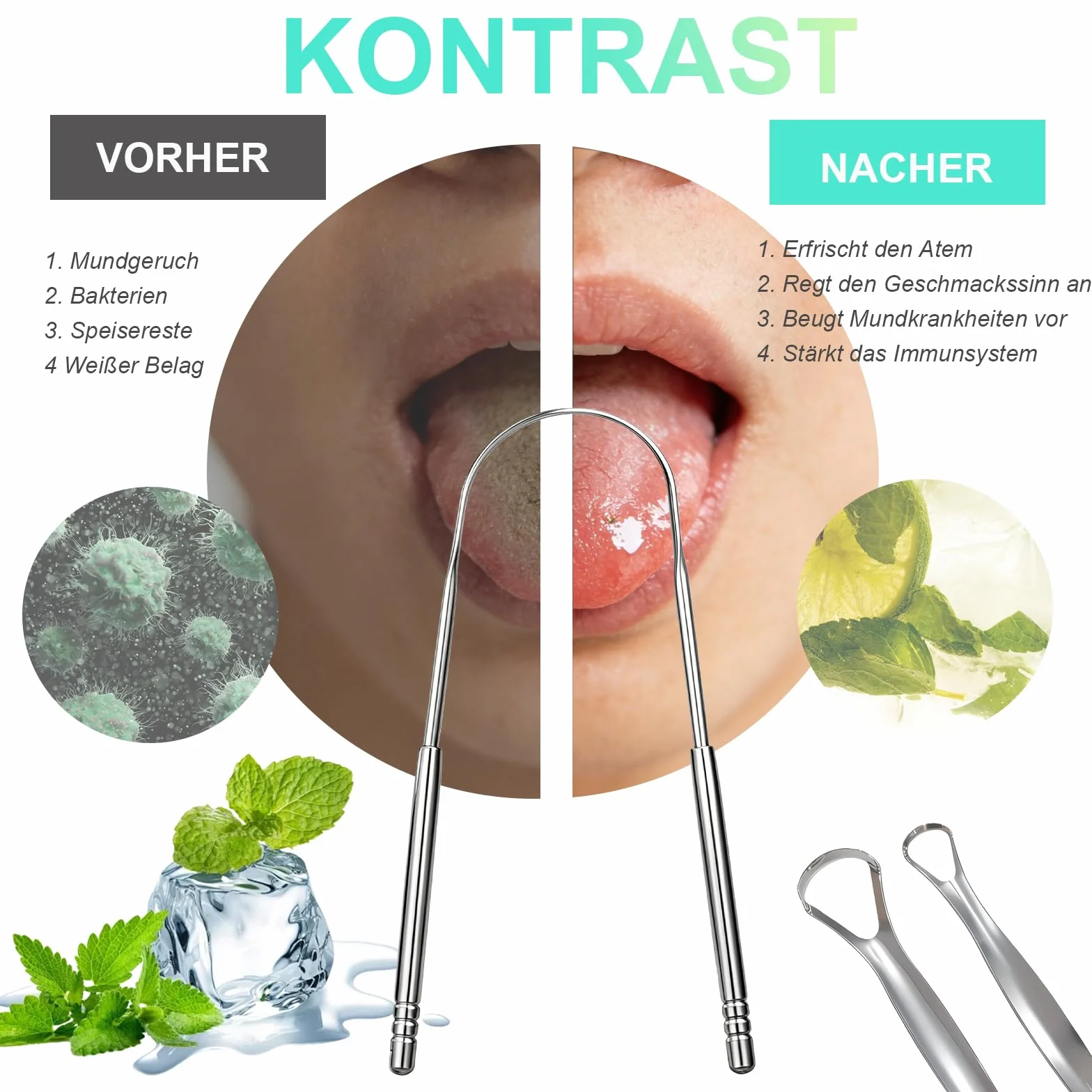 3 Sztuk Skrobak do Języka Ze Stali Nierdzewnej - U‑Kształtny Czyścik do Języka + Mały Skrobaczka do Języka + Duży Tongue Scraper z Dużym Metalowym Etui, Usuwanie Nalotu, Redukcja Nieświeżego Oddechu