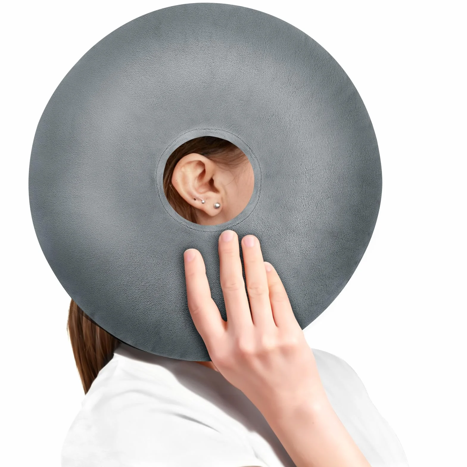 Poduszka do piercingu, szara regulowana poduszka do piercingu uszu dla osób śpiących na boku, miękka oddychająca poduszka w kształcie pączka do ucha, poduszka w kształcie O z otworem używana w