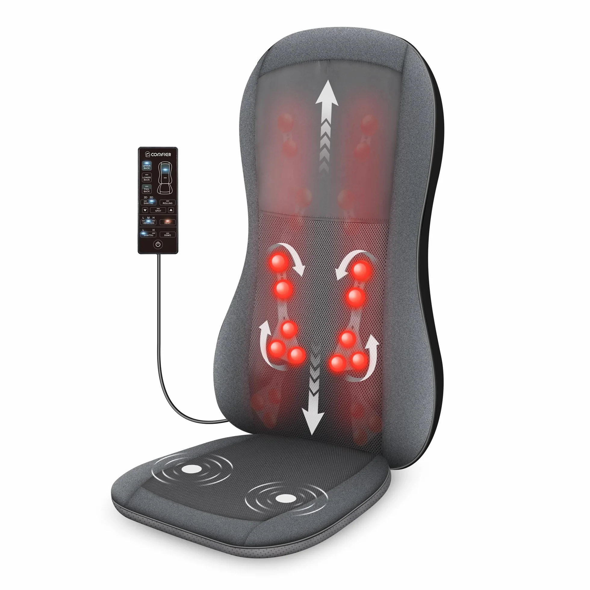 Comfier Masażer całego pleców z ciepłem Shiatsu 2D/3D 10 węzłów masażu poduszka do masażu