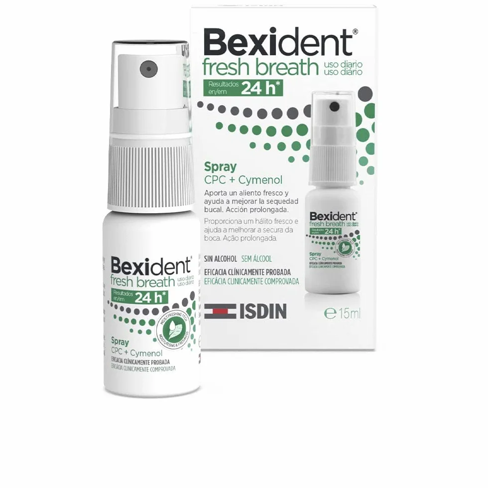ISDIN Bexident Fresh Breath Codzienne użycie Spray z CPC + Cymenol, Świeży oddech w 24h i pomaga poprawić suchość w jamie ustnej, 1 x 15ml