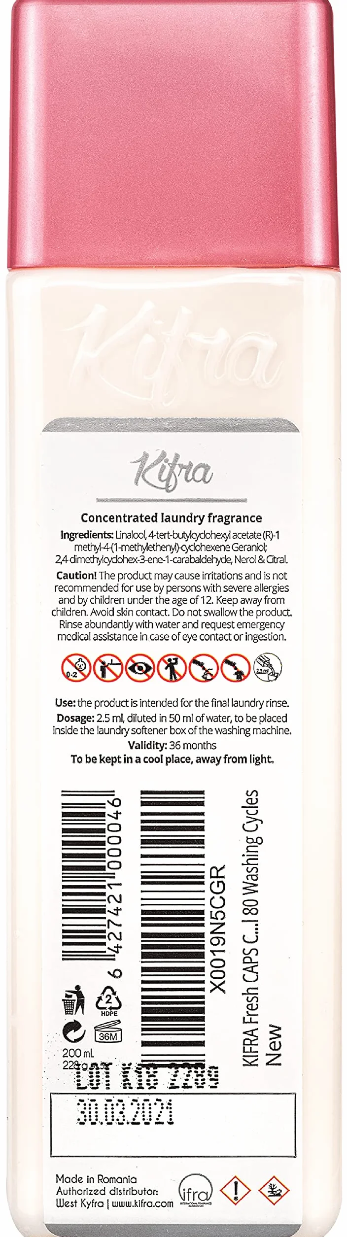 Kifra Fresh Caps skoncentrowane perfumy do prania, 200 ml, 80 cykli prania, długotrwały zapach do prania