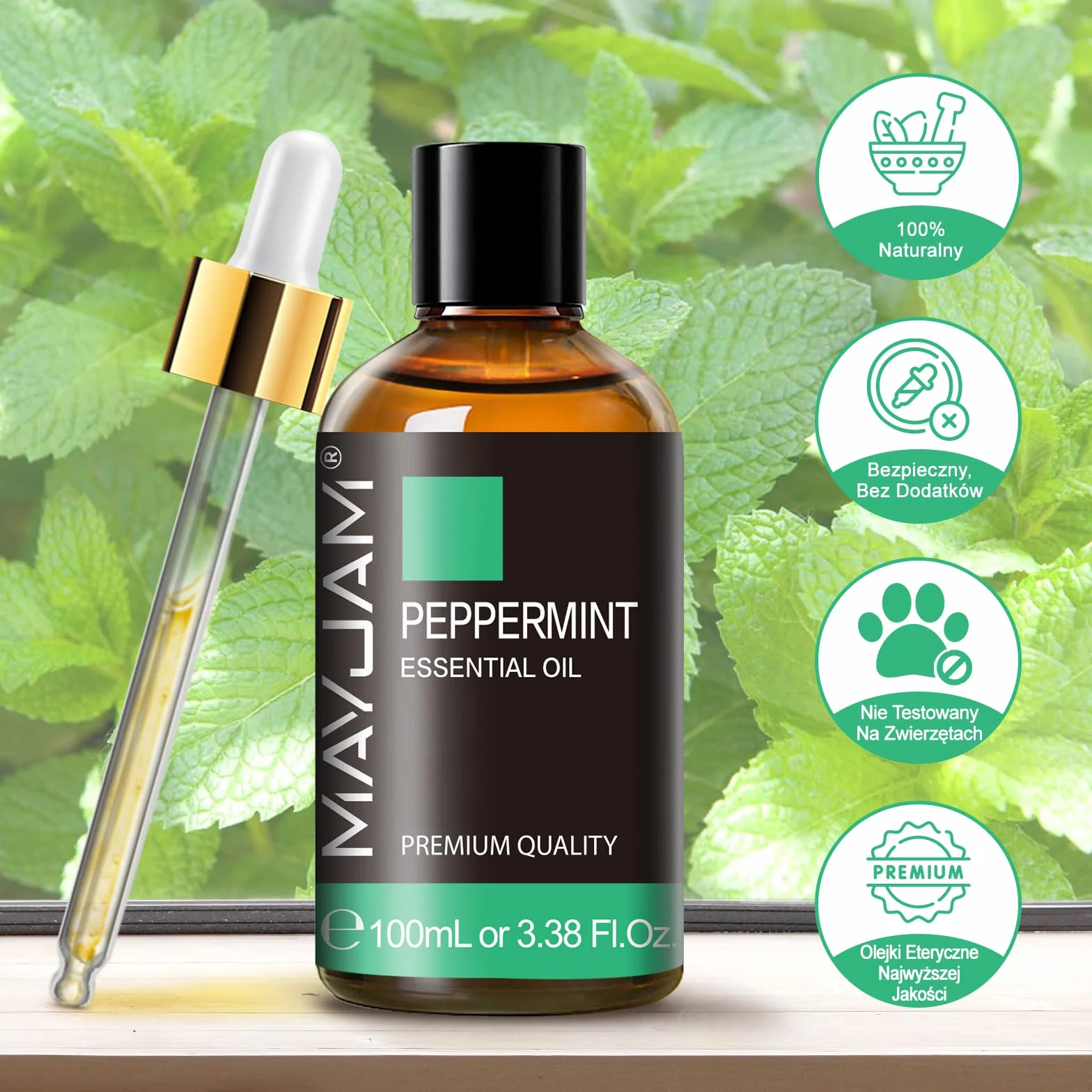 Olejek Eteryczny z Mięty Pieprzowej 100 ml, 100% Czysty i Naturalny Oraz Organiczny, Olejek Miętowy do Dyfuzora, Nawilżacza Powietrza, Aromaterapii do Pielęgnacji Skóry, Masażu, Relaksu