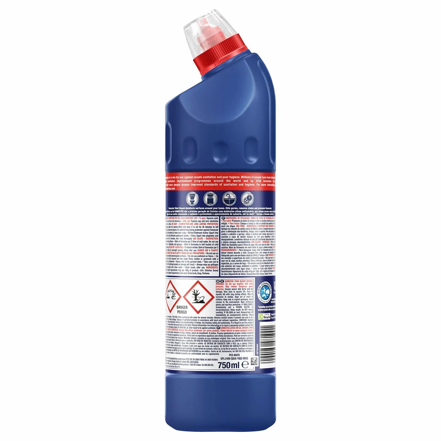 Domestos Niebieski oryginalny wybielacz 750 ml - pudełko 9 szt