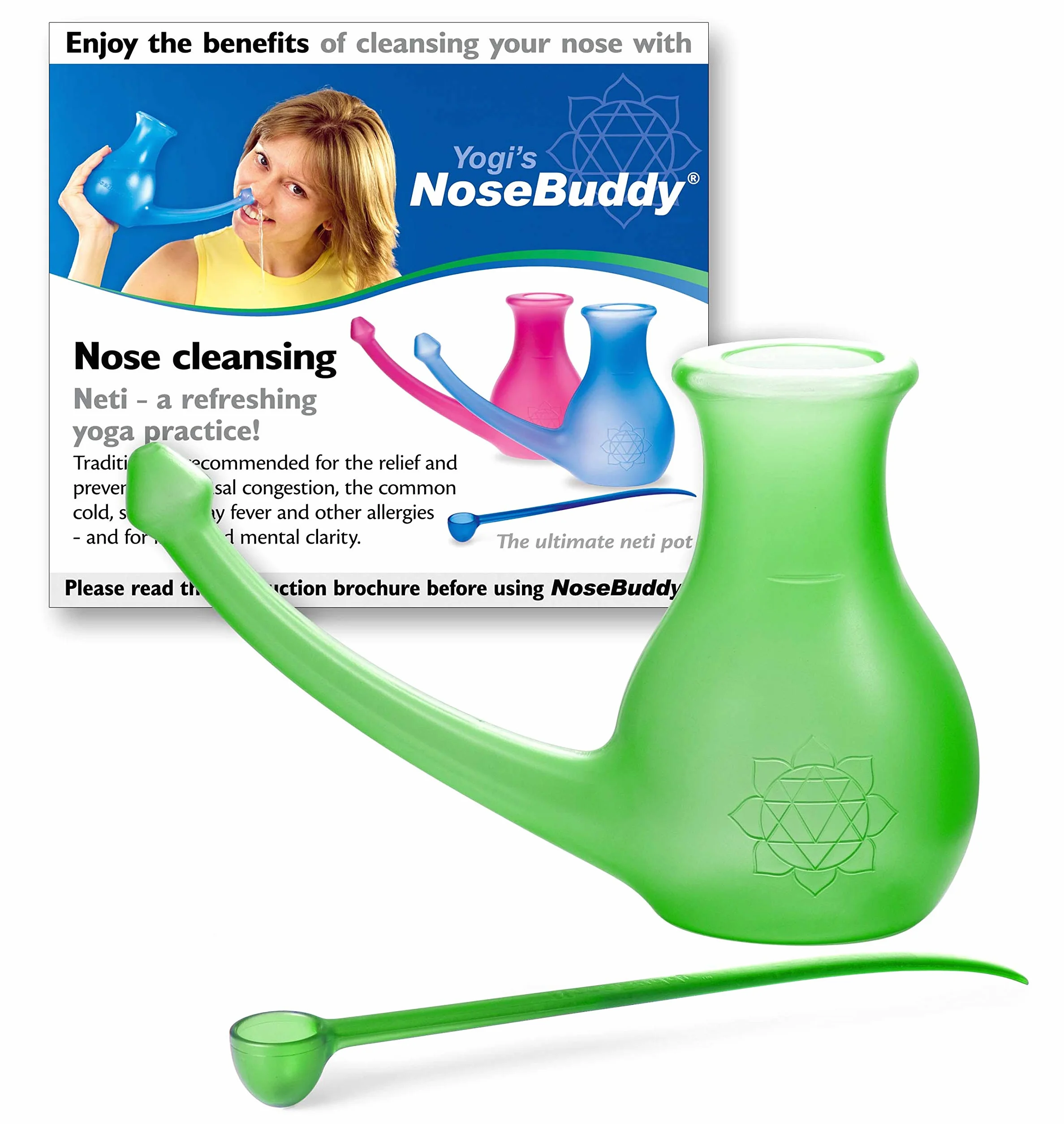 Yoga-Mad Nosebuddy The Ultimate Neti Pot | Pojemność 0,5 l, łyżka pomiarowa w zestawie, lekki i trwały materiał PP, dostępne w 3 kolorach
