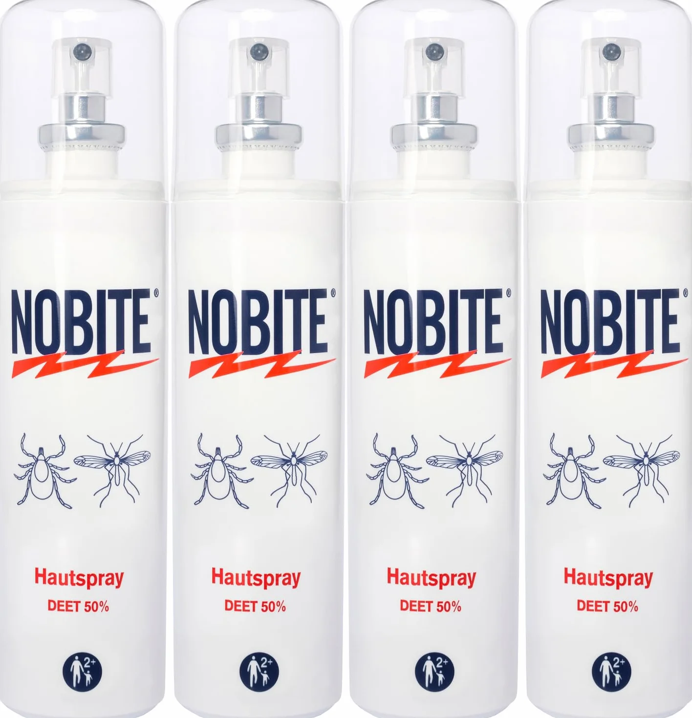 NOBITE Spray do Skóry 4x100ml – Silny Środek na Komary i Kleszcze, DEET 50%
