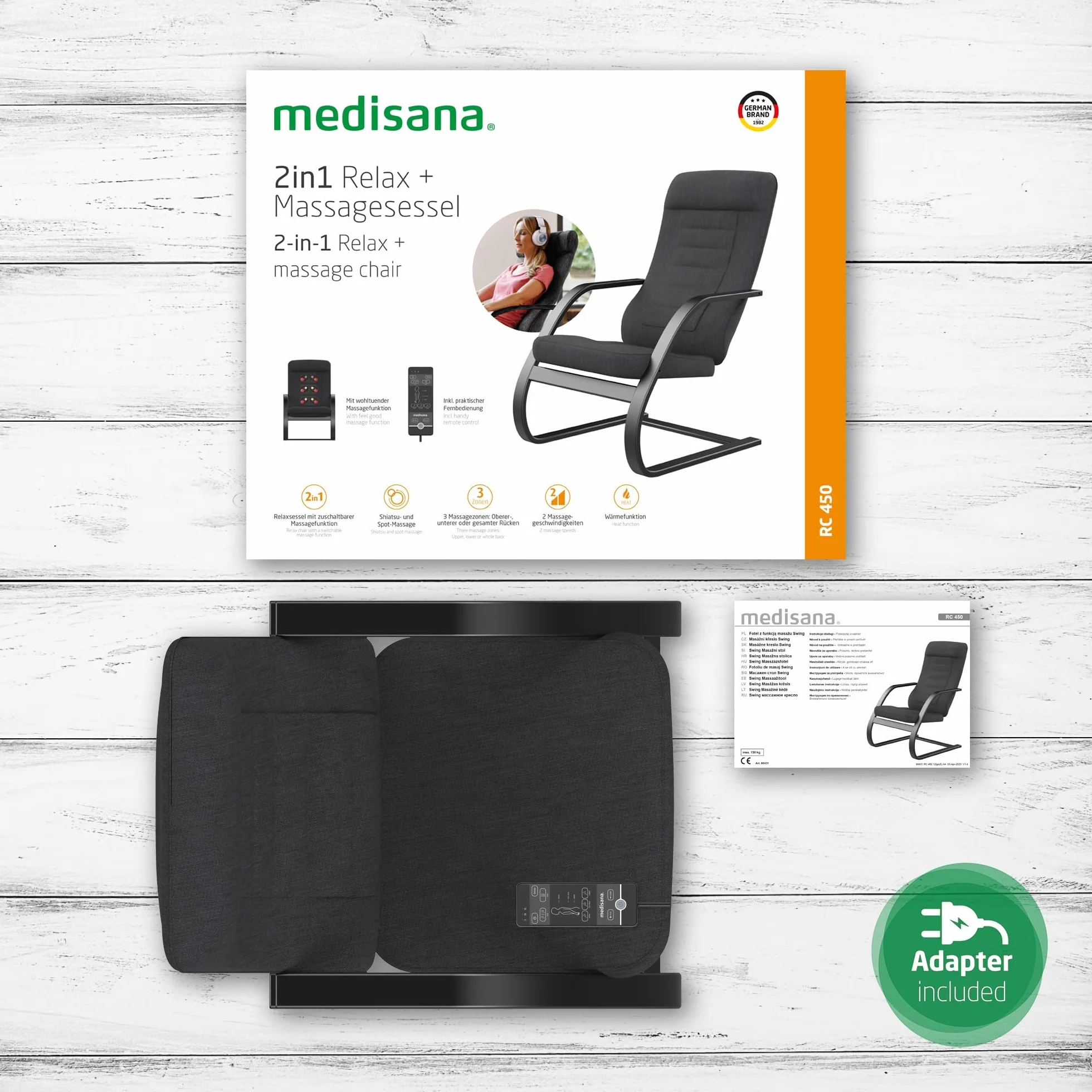 medisana RC 450 Fotel relaksacyjny z funkcją masażu shiatsu, fotel masujący z funkcją ciepła i masażu punktowego