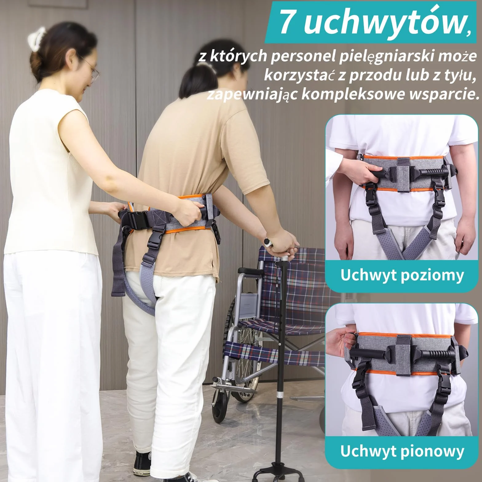 ENLUNTRA Pas transferowy z 7 uchwytami, pomoc do przenoszenia łóżka, wózka inwalidzkiego, pomoc przy podnoszeniu ograniczonej mobilności (1 sztuka,Szary mandarynkowy)