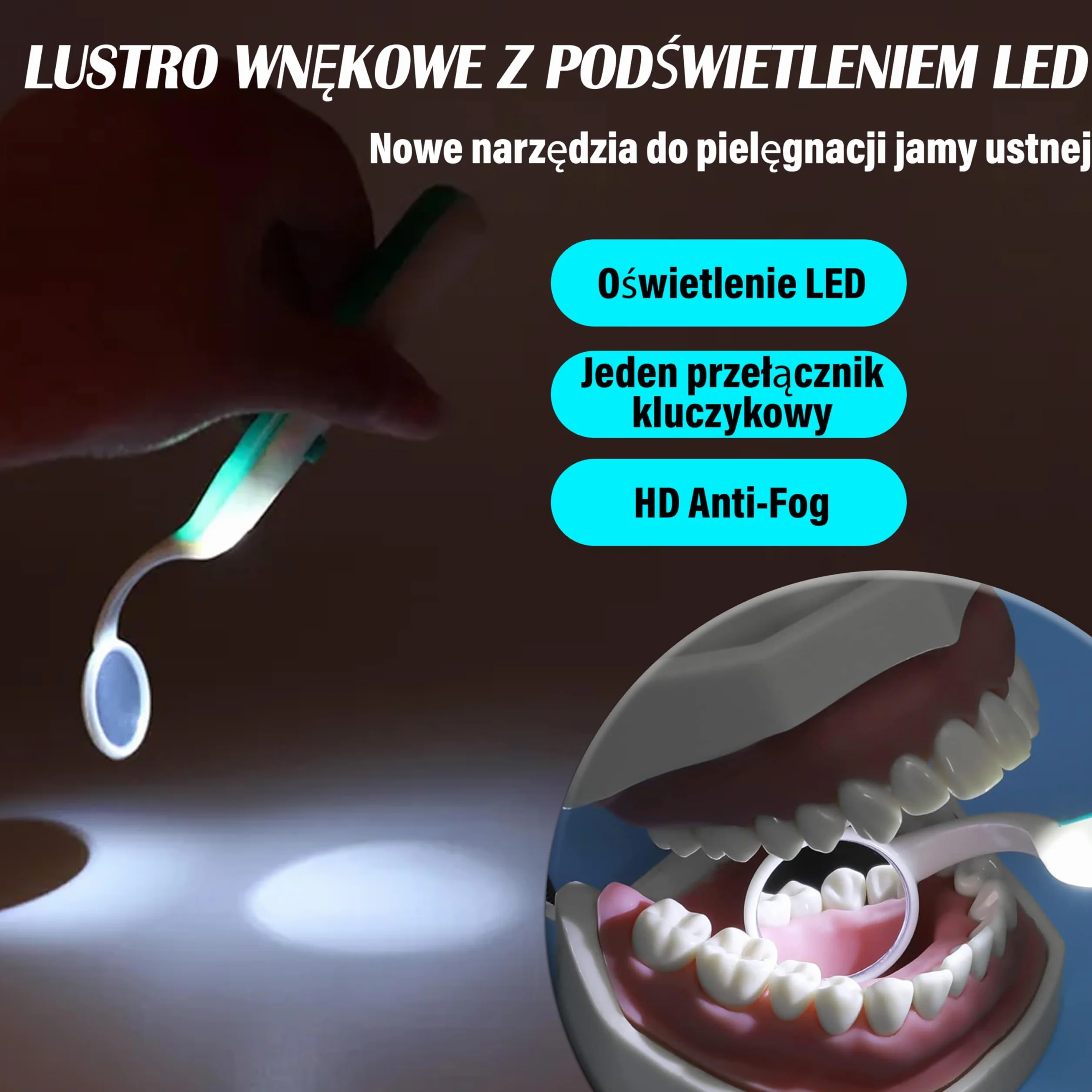 ARSUK Lusterko dentystyczne ze światłem przeciwmgielnym, lusterko dentystyczne LED do kontroli zębów, pielęgnacja jamy ustnej, 5,90 cala (15 cm) niebiesko-zielone opakowanie 2 szt.