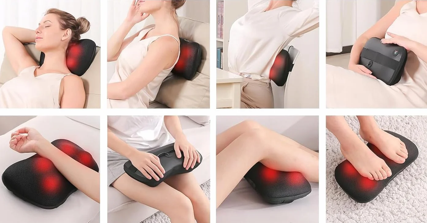 LTC Shiatsu poduszka do masażu z funkcją podgrzewania – urządzenie do masażu karku 3D dla karku, ramion, pleców i nóg, funkcja ogrzewania na podczerwień, w zestawie zasilacz i adapter samochodowy 12 V