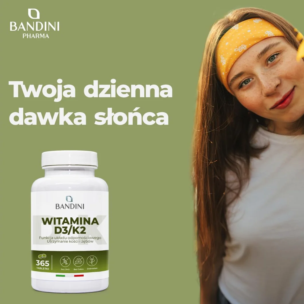 Bandini Witamina D3 K2 365 Tabletek 2000 IU MK-7 200 µg Suplement