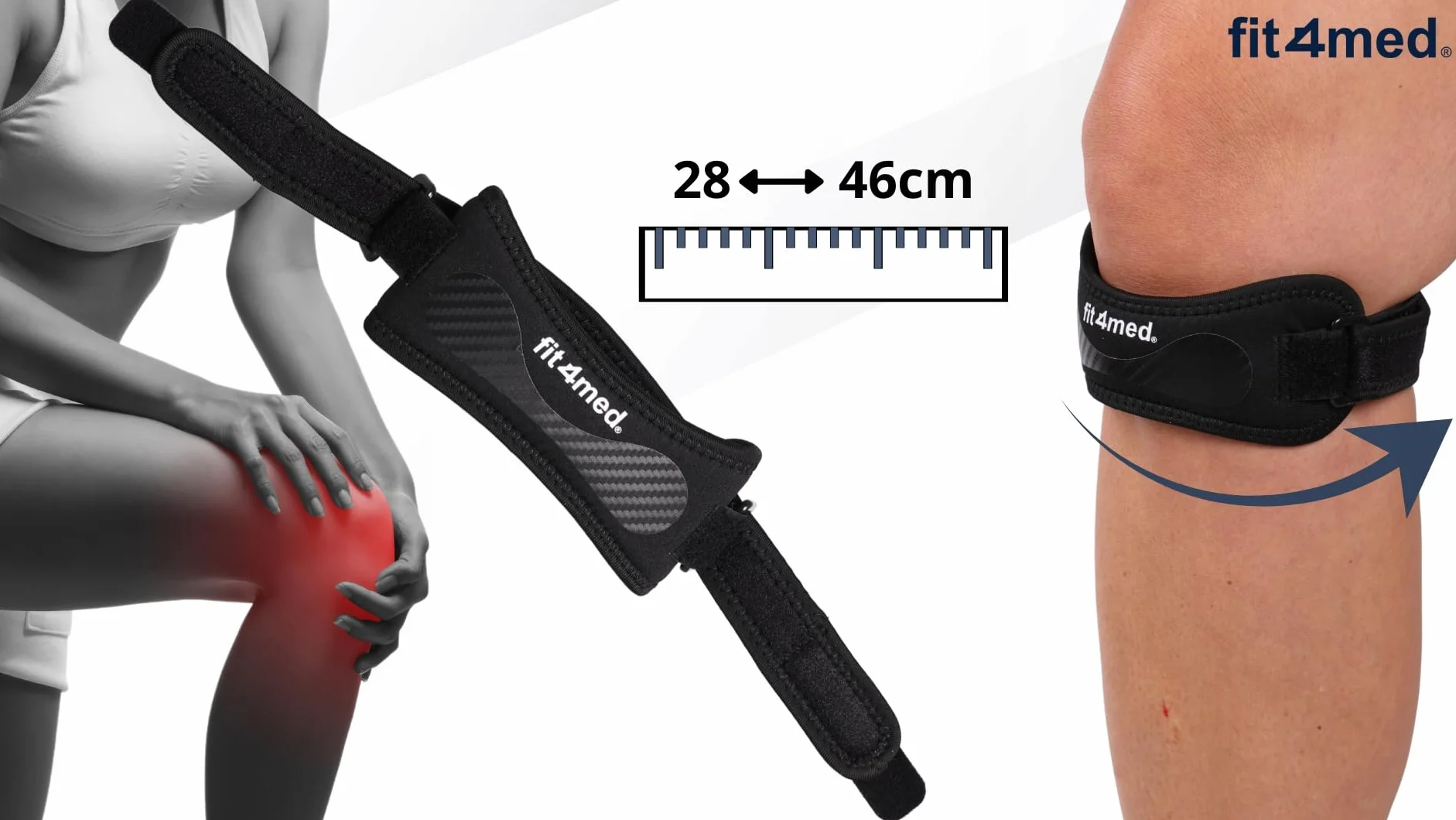 Opaska Podrzepkowa na Kolano, Uniwersalny Rozmiar 28-46cm, Czarna, Stabilizator z Silikonową Pelotą, Kompresyjna, do Kolana Skoczka i Zespołu Rzepki