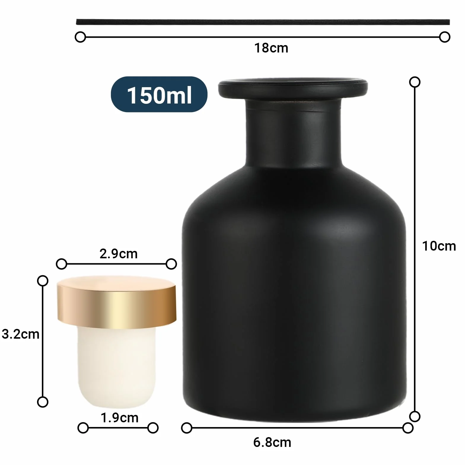 Szklane butelki z dyfuzorem 2 szt. z pałeczkami zapachowymi do aromaterapii czarne