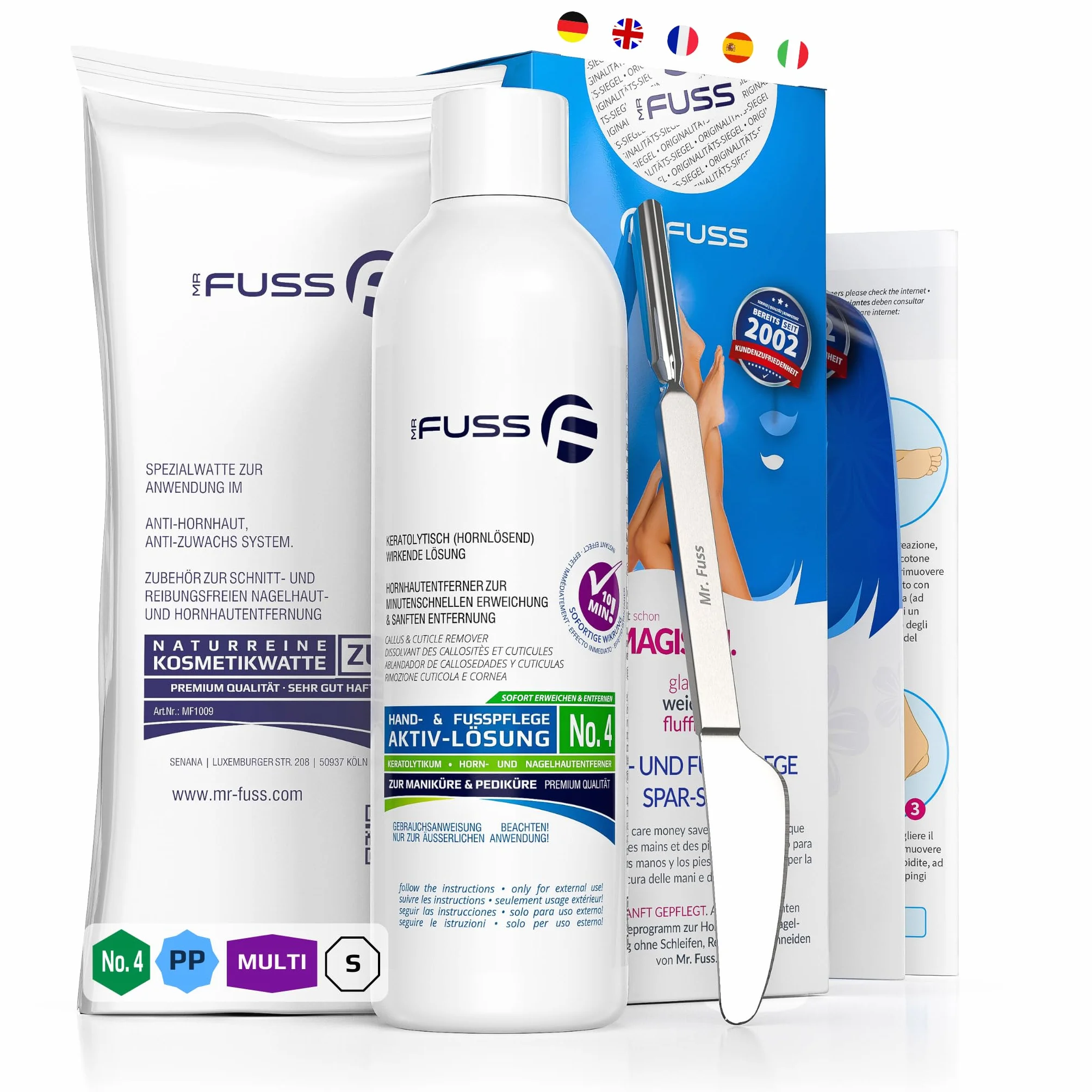 Mr. Fuss Środek do usuwania zrogowaciałego naskórka Aktiv Solution nr 4 Plus Pack Multi - 3-częściowy zestaw do pielęgnacji stóp