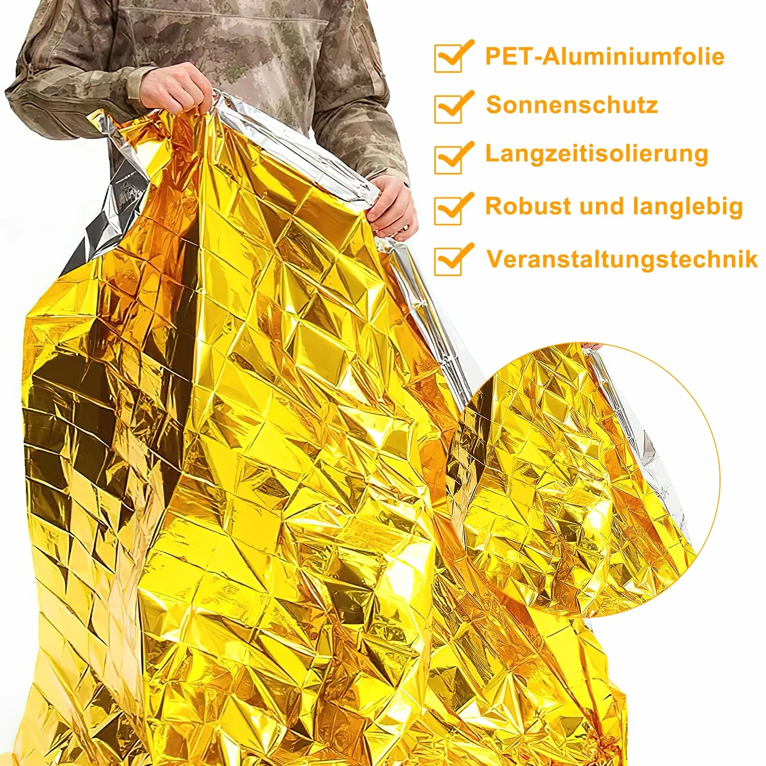 HENGBIRD Koc ratunkowy, 10 szt., złoty i srebrny, 210 x 160 cm, folia ratunkowa, bardzo mocny, do pierwszej pomocy, na wędrówki i kemping