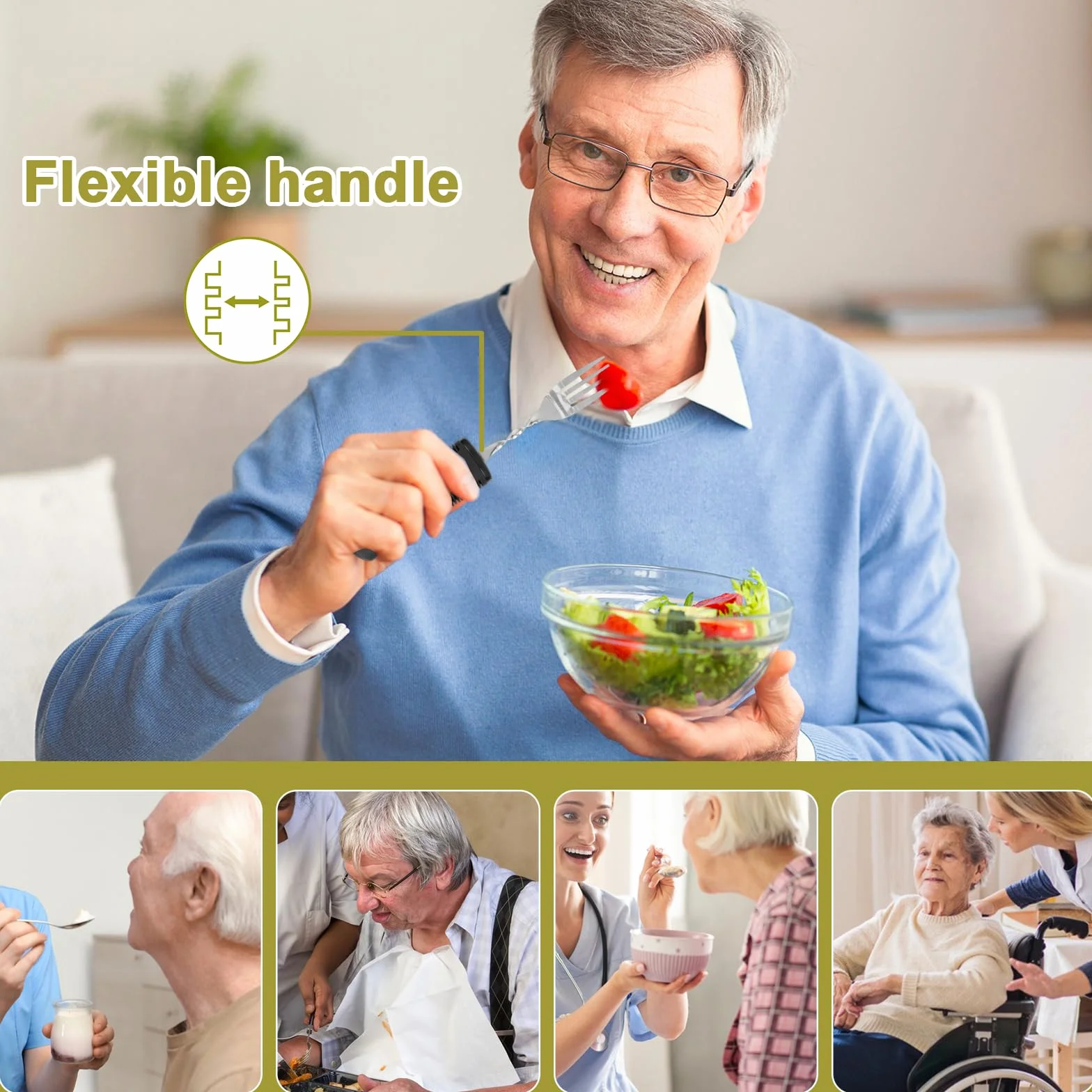 4 szt. Łyżka na sztućce Parkinson Gruby uchwyt Łatwy uchwyt Widelec Widelec Dieta Łyżka Anty Drżenie Składane dla osób starszych Parkinson i osób cierpiących na wstrząsy