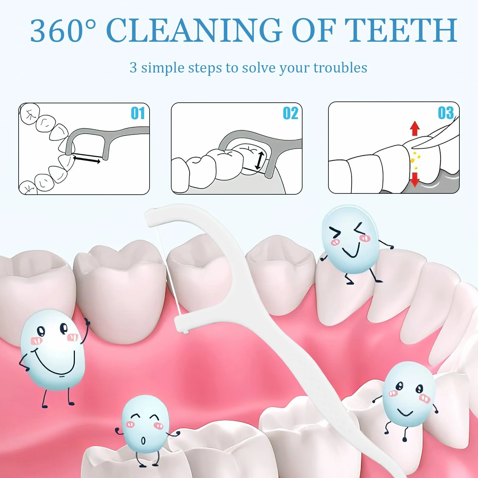 400 sztuk pałeczek z nicią dentystyczną, jednorazowe nici dentystyczne, z wbudowaną wykałaczką, usuwanie płytki nazębnej i resztek jedzenia, do higieny jamy ustnej i pielęgnacji zębów