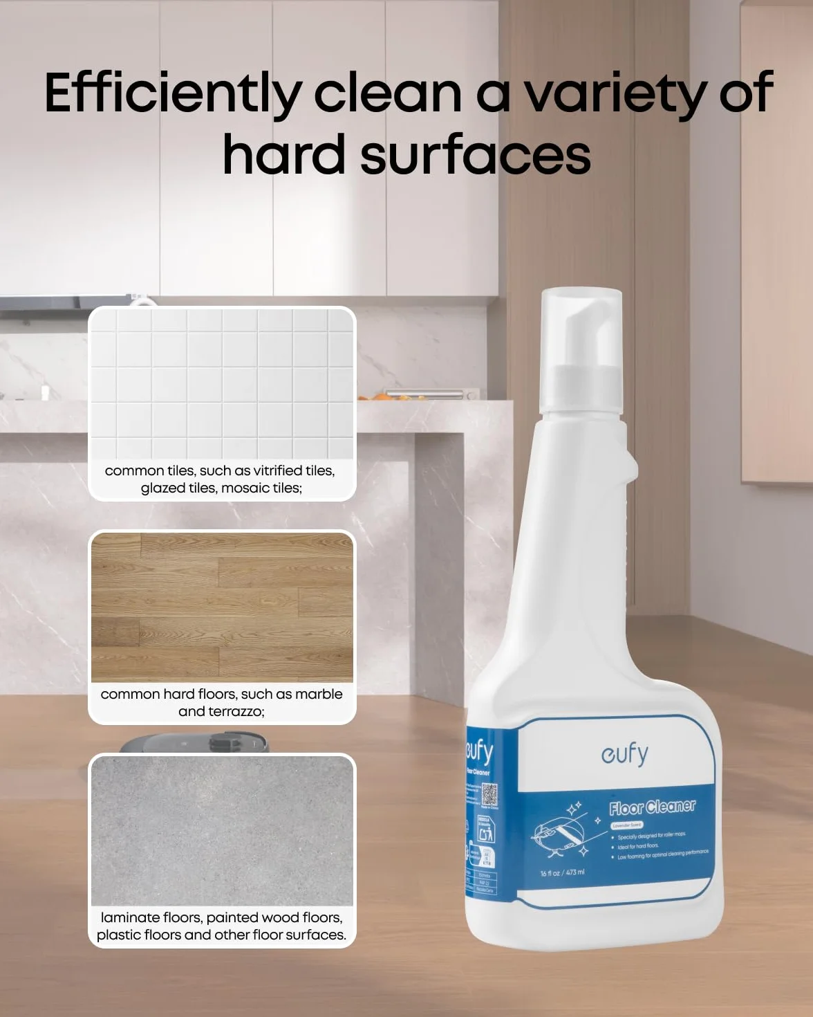 eufy RoboVac Płyn do czyszczenia twardych podłóg, stosunek rozcieńczenia 1:200, 473 ml, środek do czyszczenia podłóg, przyjazny dla środowiska, na bazie roślin, kompatybilny z C28/E28