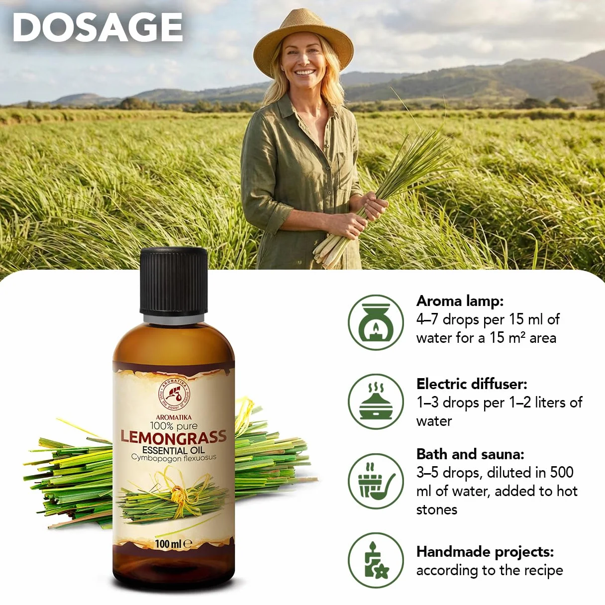Olejek Eteryczny z Trawy Cytrynowej 2x100 ml - Cymbopogon Flexuosus - Olejek Aromatyczny do Dyfuzora - Aromaterapia - Świece Zapachowe - Mydła - Odświeżanie Powietrza