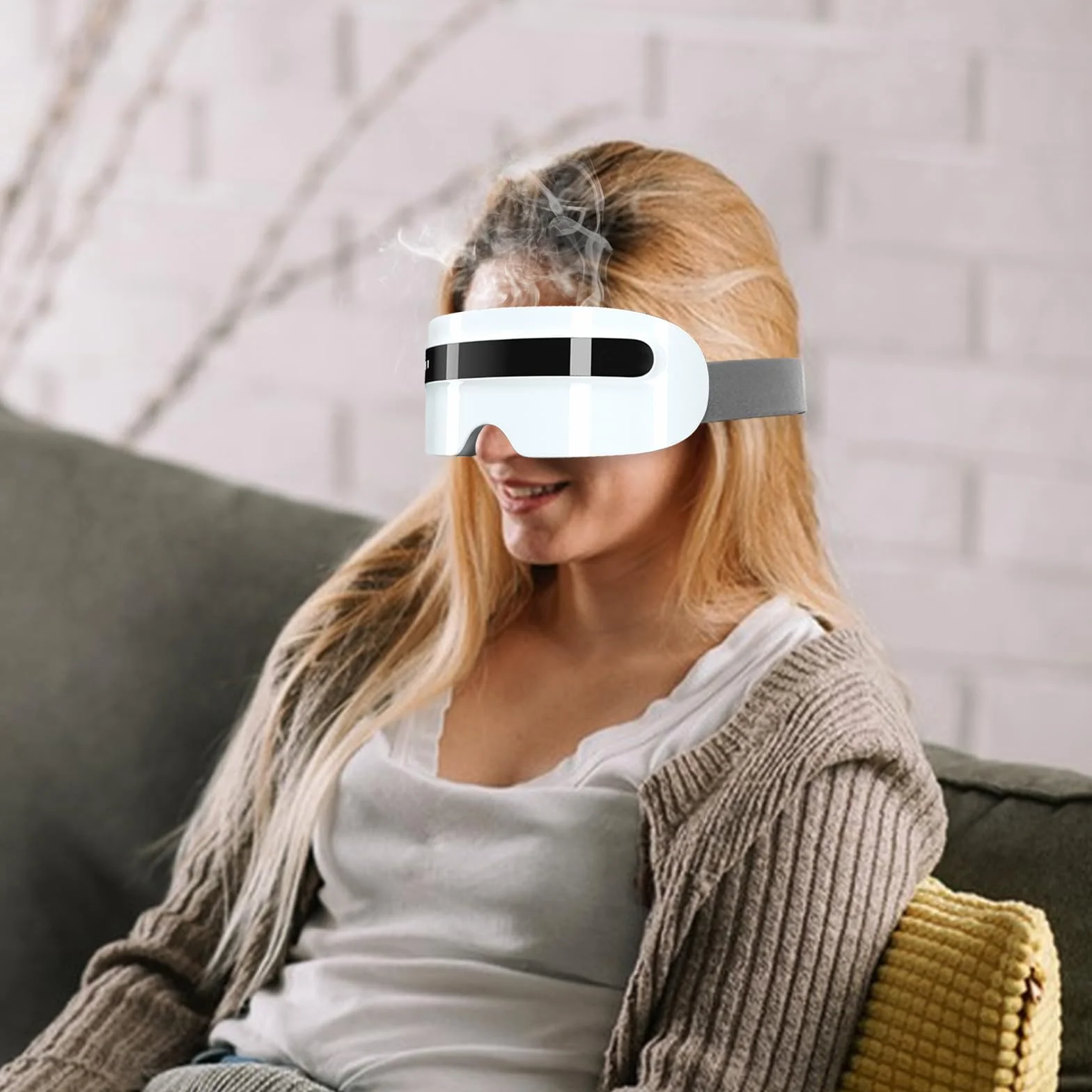 Masażer do oczu z parą, rozgrzewająca maska na oczy z wibracjami i muzyką Bluetooth, 5 trybów