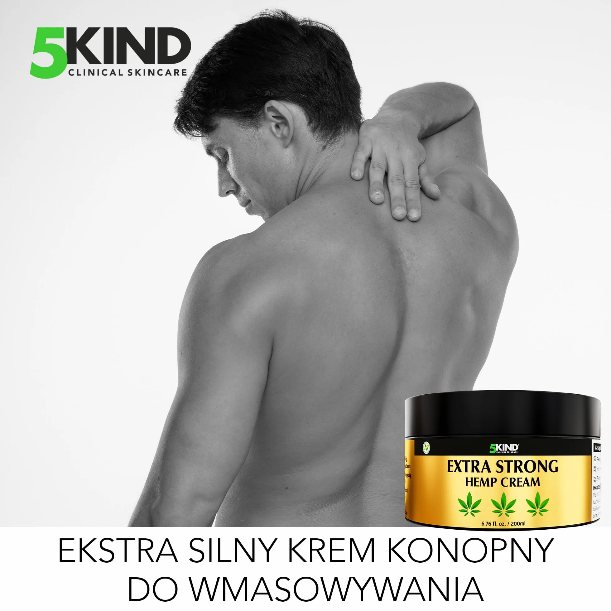 5kind Ekstra Mocny Krem Konopny 200ml - Silny Olej Konopny i Krem Arnikowy do Masażu Stawów i Mięśni