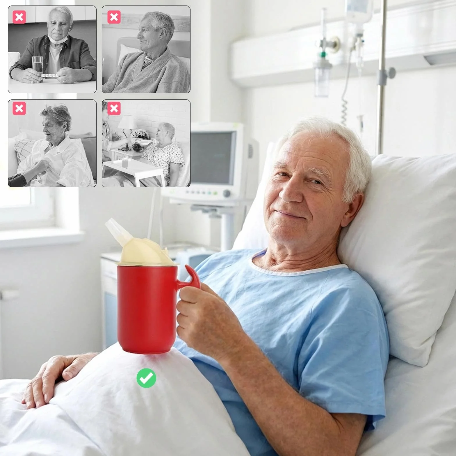 Kubek z dzióbkiem 3 w 1, dla seniorów, z uchwytem, dla dorosłych, szczelny, dla seniorów, pacjentów, z pokrywkami i słomką, 400 ml