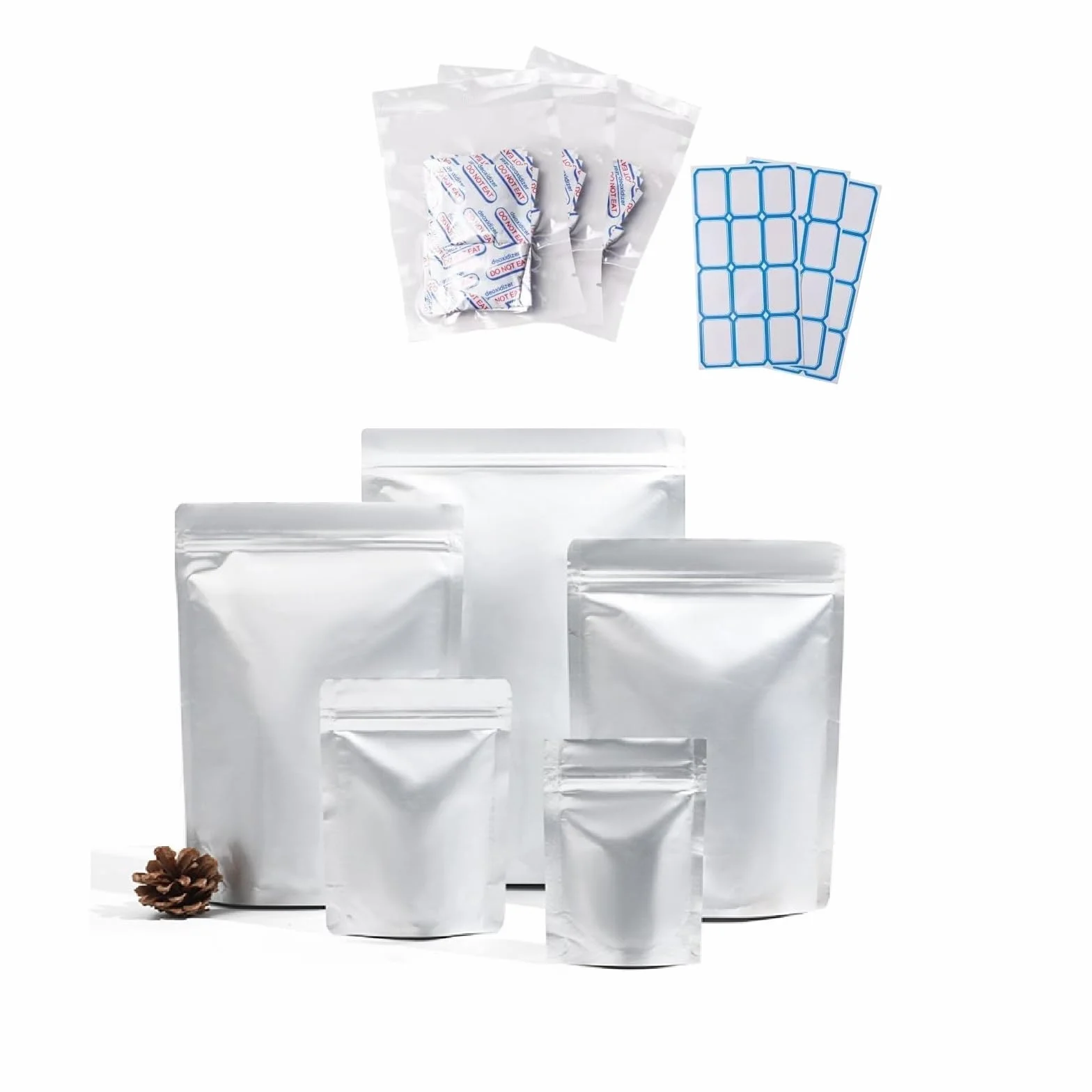 Mylar Bags do przechowywania żywności z pochłaniaczami tlenu, 25x35cm, z zamkiem błyskawicznym i zgrzewane na gorąco
