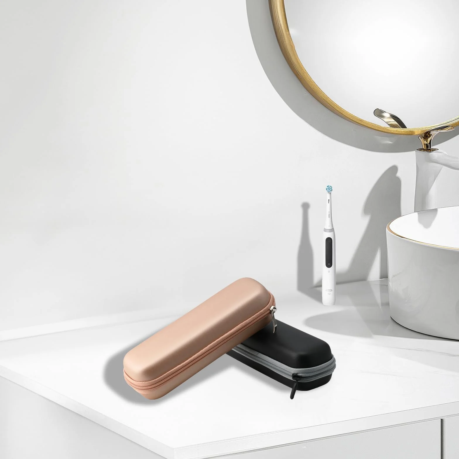 Etui Podróżne na Szczoteczkę Elektryczną do Oral B iO/Pro i Philips Sonicare, Twarde Przenośne Etui, 2 Sztuki, Czarny + Różowe Złoto