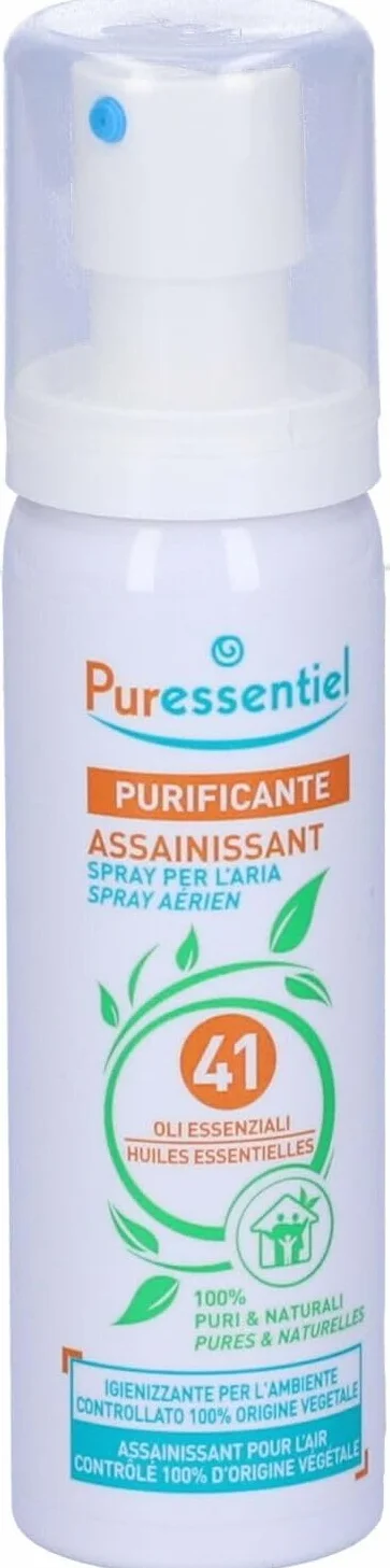 Puressentiel Spray oczyszczający powietrze 75 ml, 100% naturalny spray do pomieszczeń, odświeżacz powietrza, eliminator zapachów, organiczne olejki eteryczne, do domu, samochodu i biura, bez gazu