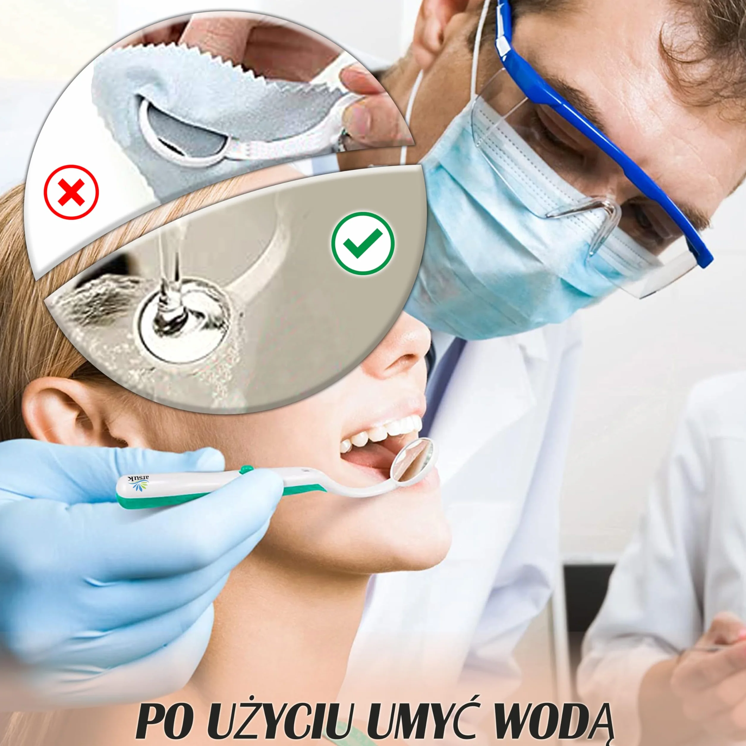 ARSUK Lusterko dentystyczne ze światłem przeciwmgielnym, lusterko dentystyczne LED do kontroli zębów, pielęgnacja jamy ustnej, 5,90 cala (15 cm) niebiesko-zielone opakowanie 2 szt.
