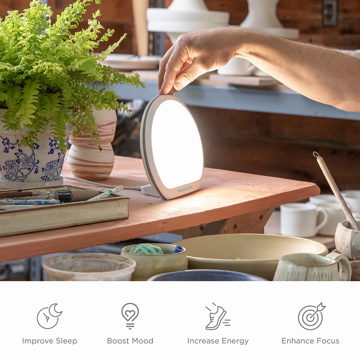Verilux® HappyLight Alba - nowa okrągła lampa terapeutyczna LED bez UV, jasne białe światło o jasności 10 000 luksów, regulowana jasność, kolor i minutnik