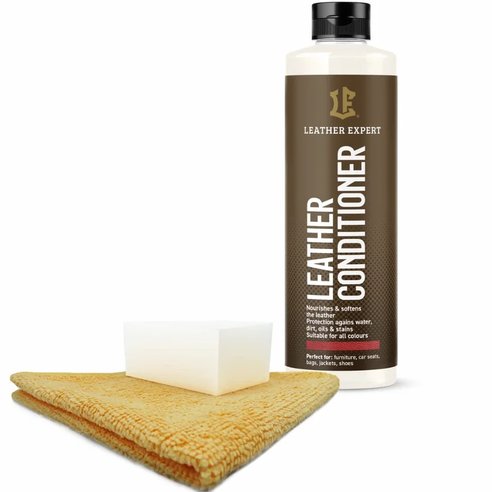 Leather Expert Leather Cleaner 250 ml + Leather Care 250 ml Zestaw do pielęgnacji mebli - Pielęgnacja imitacji skóry ze szczotką, gąbką i ściereczką z mikrofibry